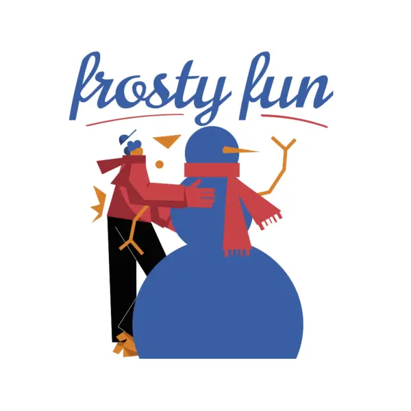 Boy putting together a snow globe doll accompanied by a phrase design