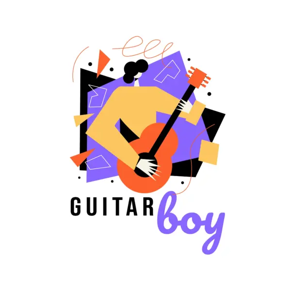Girl playing guitar in a geometric design
