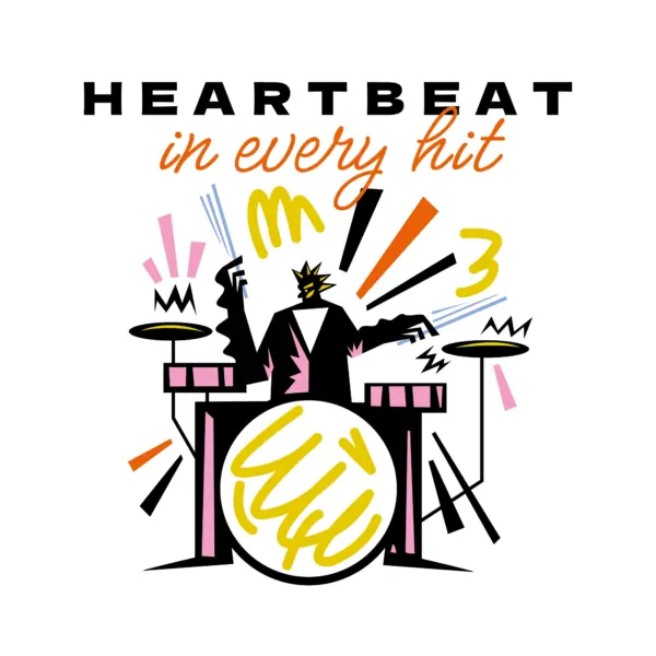 Man playing his drums accompanied by doodles design