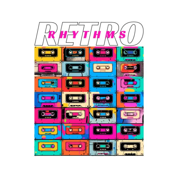 Music cassettes of different colors collected together design