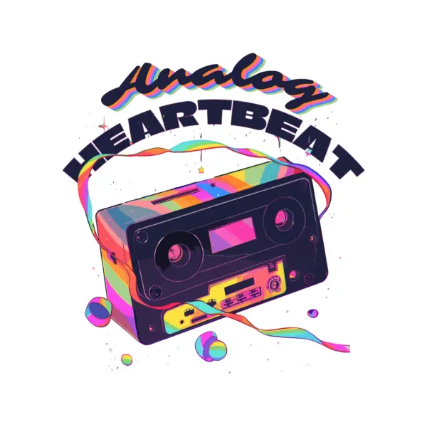 Music cassette with a rainbow ribbon design