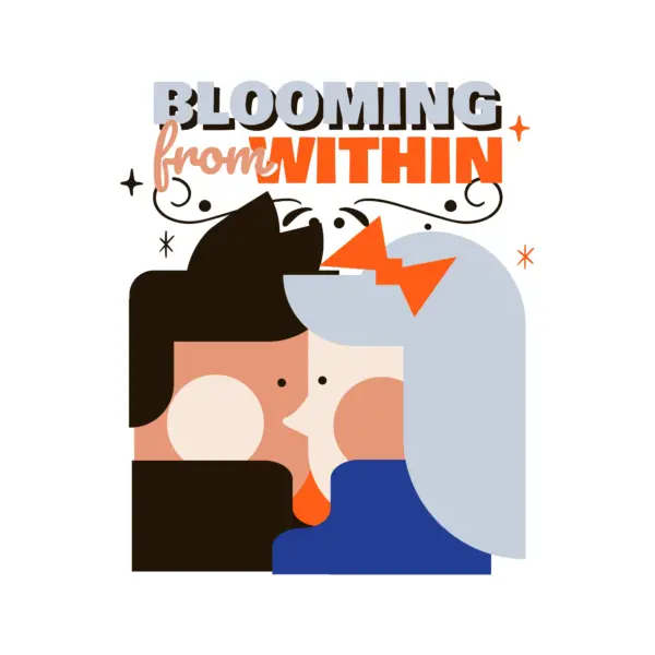 Couple kissing in a geometric style design