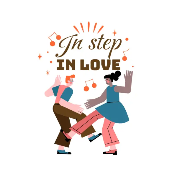 Dancing couple dancing accompanied by a phrase design