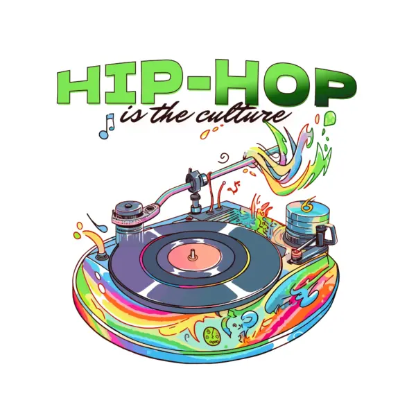 Play colorful records accompanied by a hip hop phrase design
