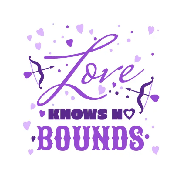 Arrows pointing with hearts to a love sentence design