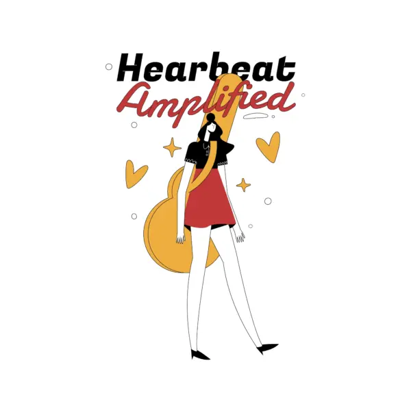 Girl carrying her guitar on her back with a music phrase design