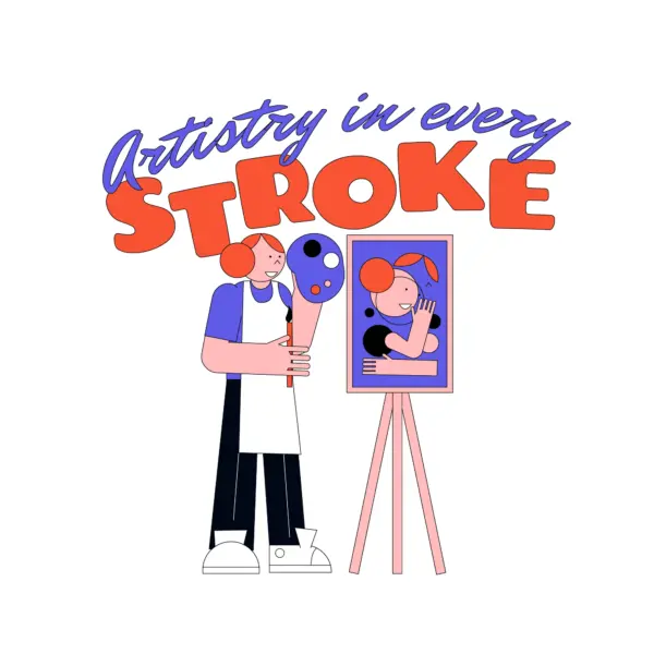 Girl recreating a geometric and artistic painting design