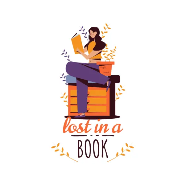 Girl sitting on a bedside table reading a book design