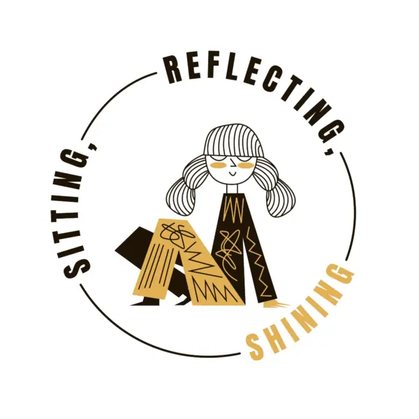 Happy girl sitting with a phrase around her design