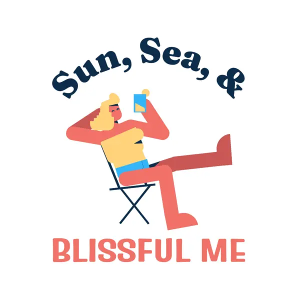 Girl sunbathing while sipping a drink on the beach design