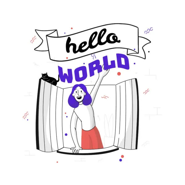 Girl waving to the world from the window design