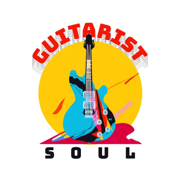 Colorful guitar accompanied by musical phrase design