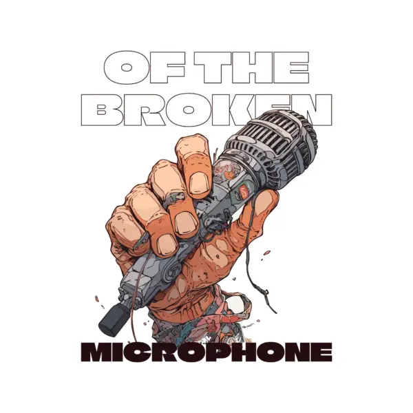 Hand holding microphone with music phrase design