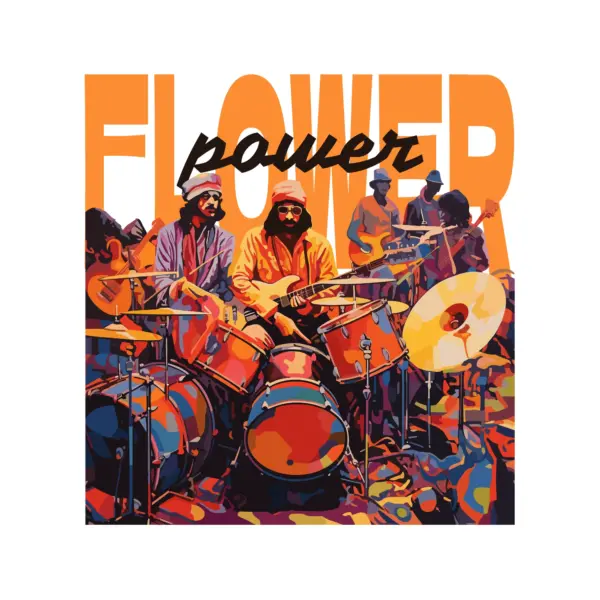 Band of hippies playing musical instruments design