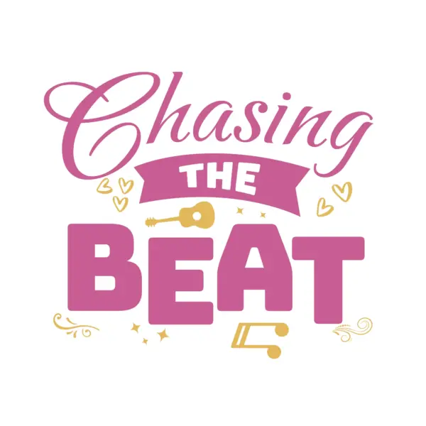 Music phrase with musical notes, hearts and a guitar design