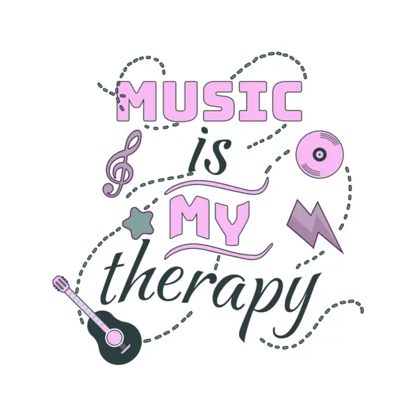 Music phrase decorated with guitars, guitars, lightning bolts and music icons design