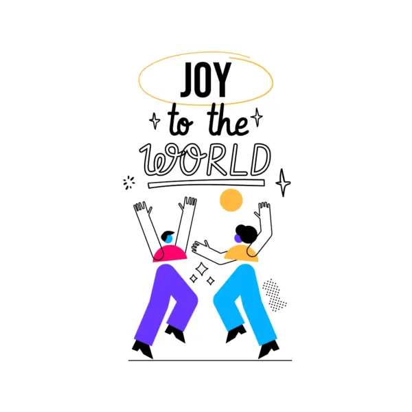 Happy couple dancing accompanied by a phrase design