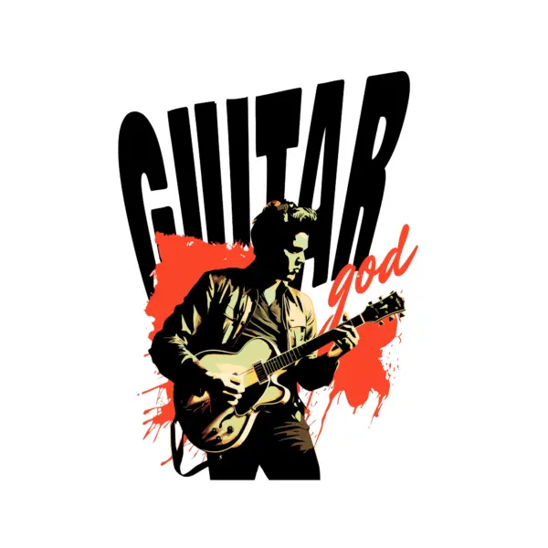 Man being a god playing guitar design