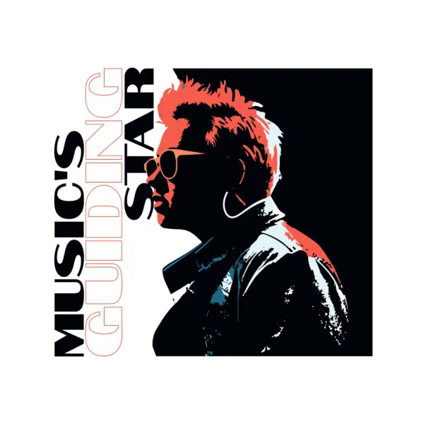 Silhouette of musical artist decorated with musical phrase design