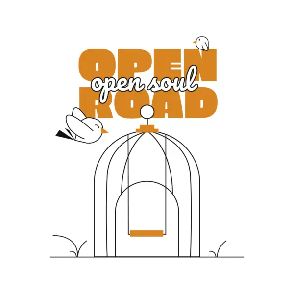 Birds coming out of a cage accompanied by a freedom phrase design