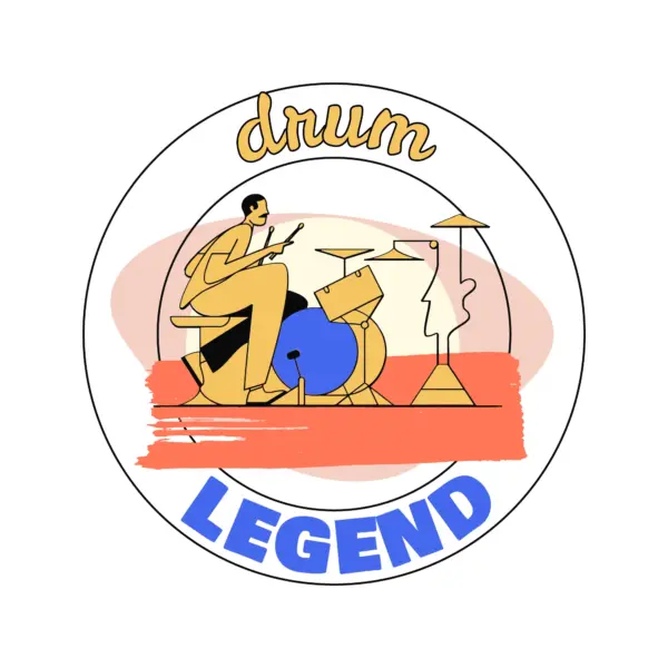 Man playing drums with legend phrase design