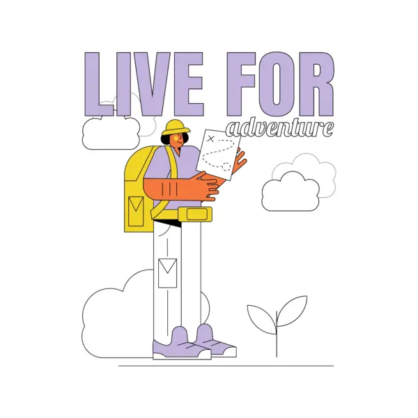 Boy with luggage reading a map design