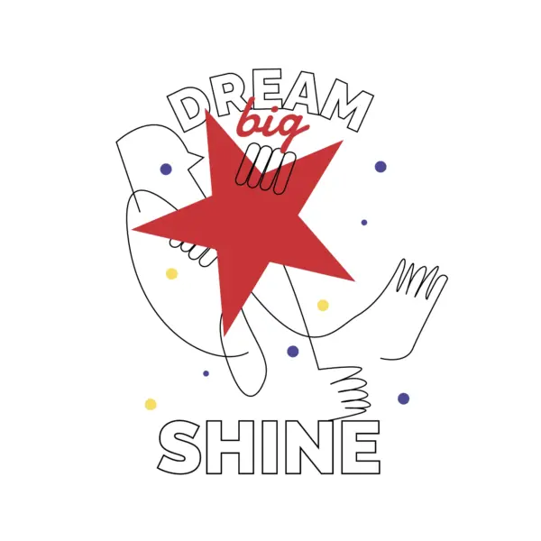 Character made with lines while holding a star with a phrase on the target design