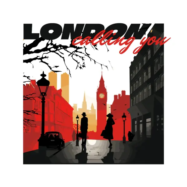 London in silhouette with Big Ben in the background design