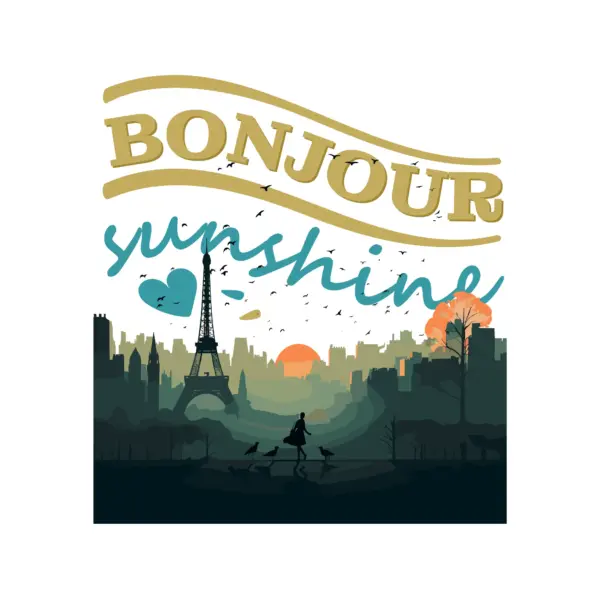 Silhouette of a girl in the middle of Paris accompanied by a phrase design