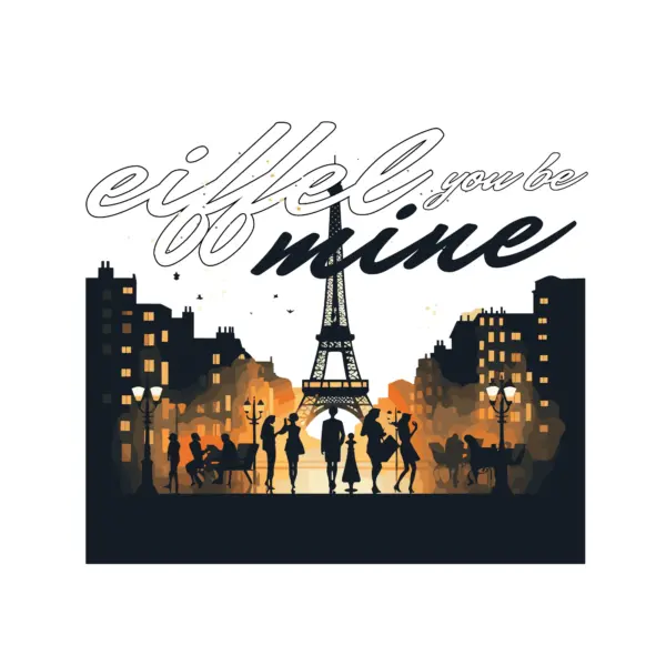Silhouette of people in Paris with the Eiffel Tower in the background design
