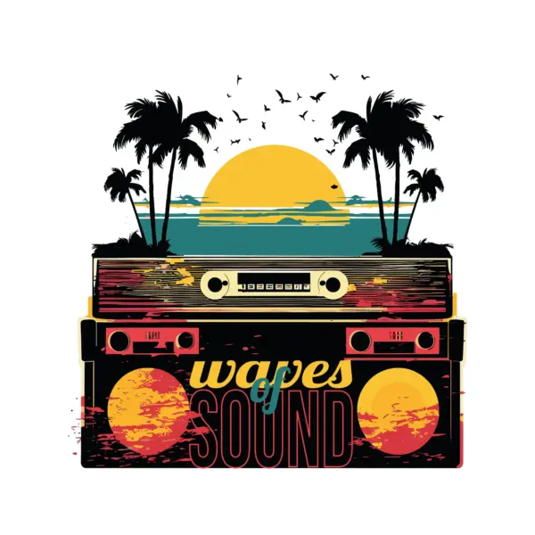 Beach silhouette on a music speaker design