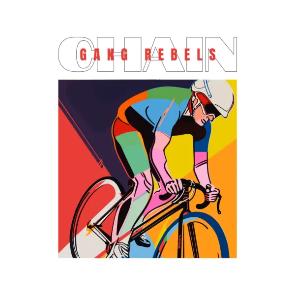 Cyclist in a colorful pattern design