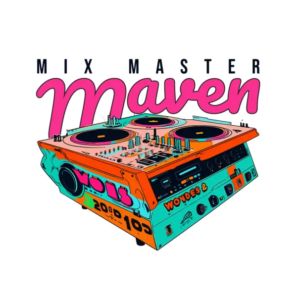 Colorful dj console accompanied by a musical phrase design