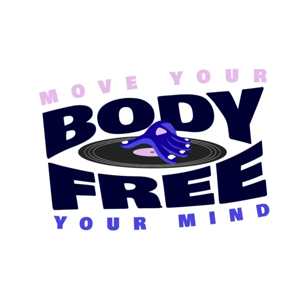 Hand driving a dj record accompanied by a musical phrase design