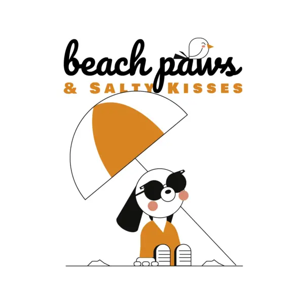 Small dog with glasses sunbathing at the beach design
