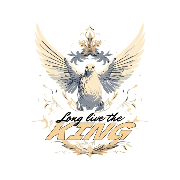 Pigeon posing with a king's crown design