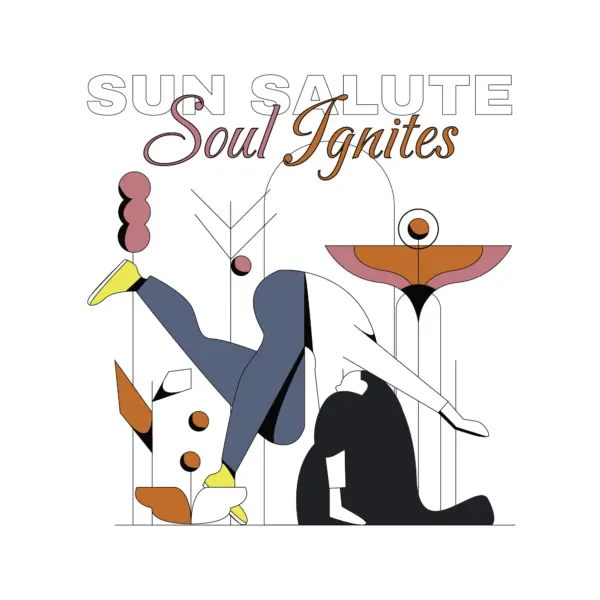 Girl practicing yoga in a geometric setting design