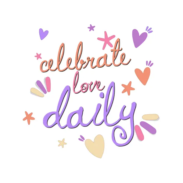 Love phrase made with a handwritten font accompanied by hearts and stars design