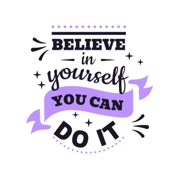 Motivational phrase with stars, ribbons and sparkles design