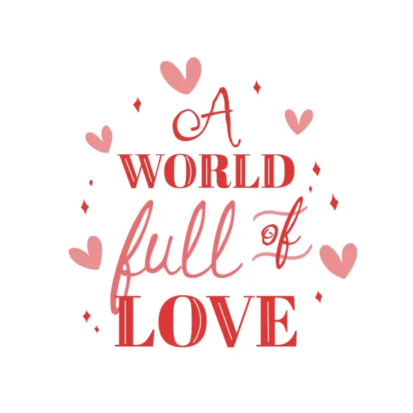 Love phrase decorated with two types of fonts, hearts, stars in red color design