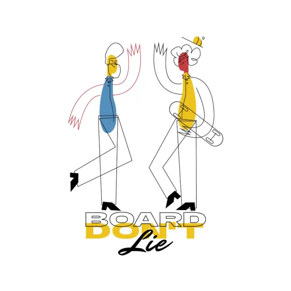 Kids high-fiving each other while holding a skateboard design