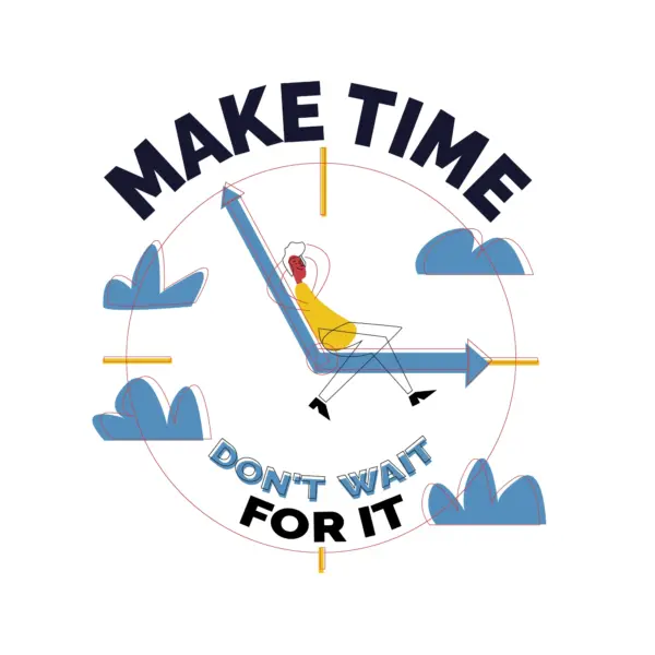 Man relaxing on top of the hands of a watch design