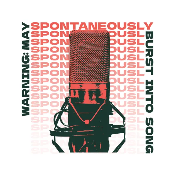 Music studio microphone accompanied by a phrase in two color tones design