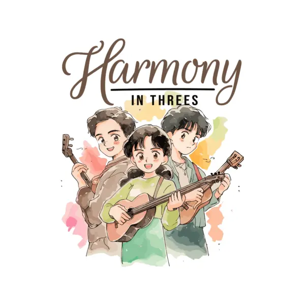 Musical trio playing guitars with an accompanying phrase design