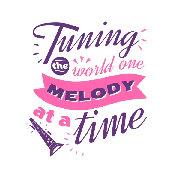 Musical phrase accompanied with ribbons and sparkles design