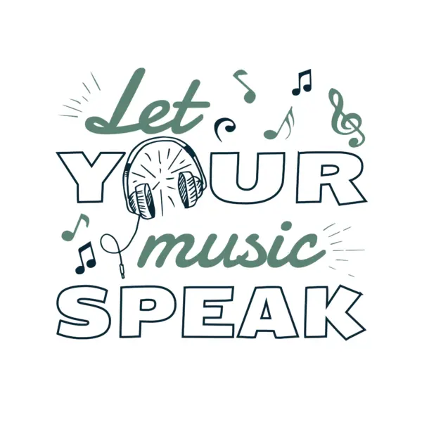 Musical signs, headphones and a musical phrase design