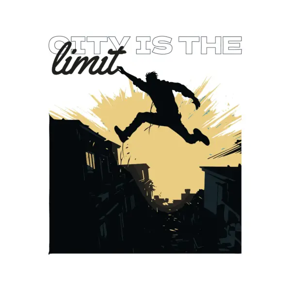 Man jumping between houses doing parkour design