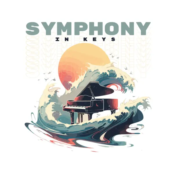 Piano being swallowed by the waves of the sea design