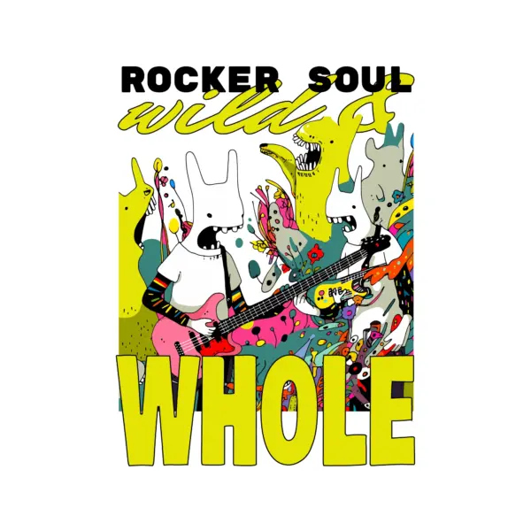 Monsters playing a guitar accompanied by a sentence design