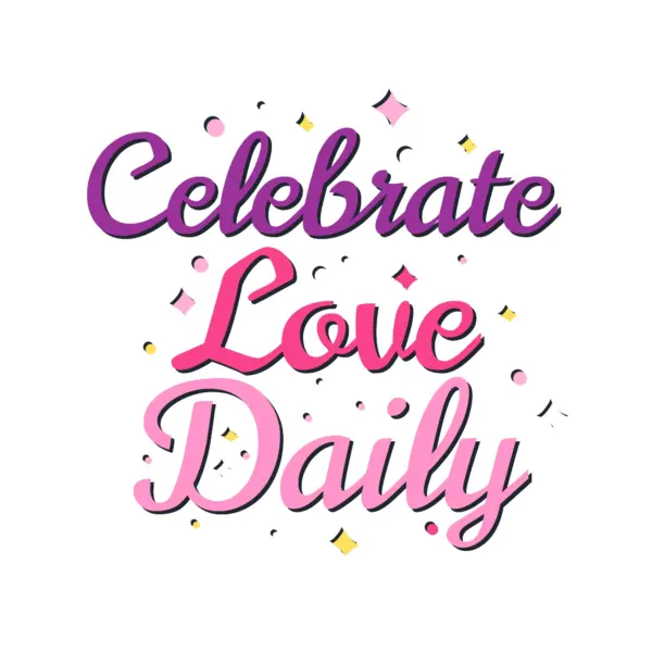 Valentine’s day phrase in script font decorated with particles of different colors design